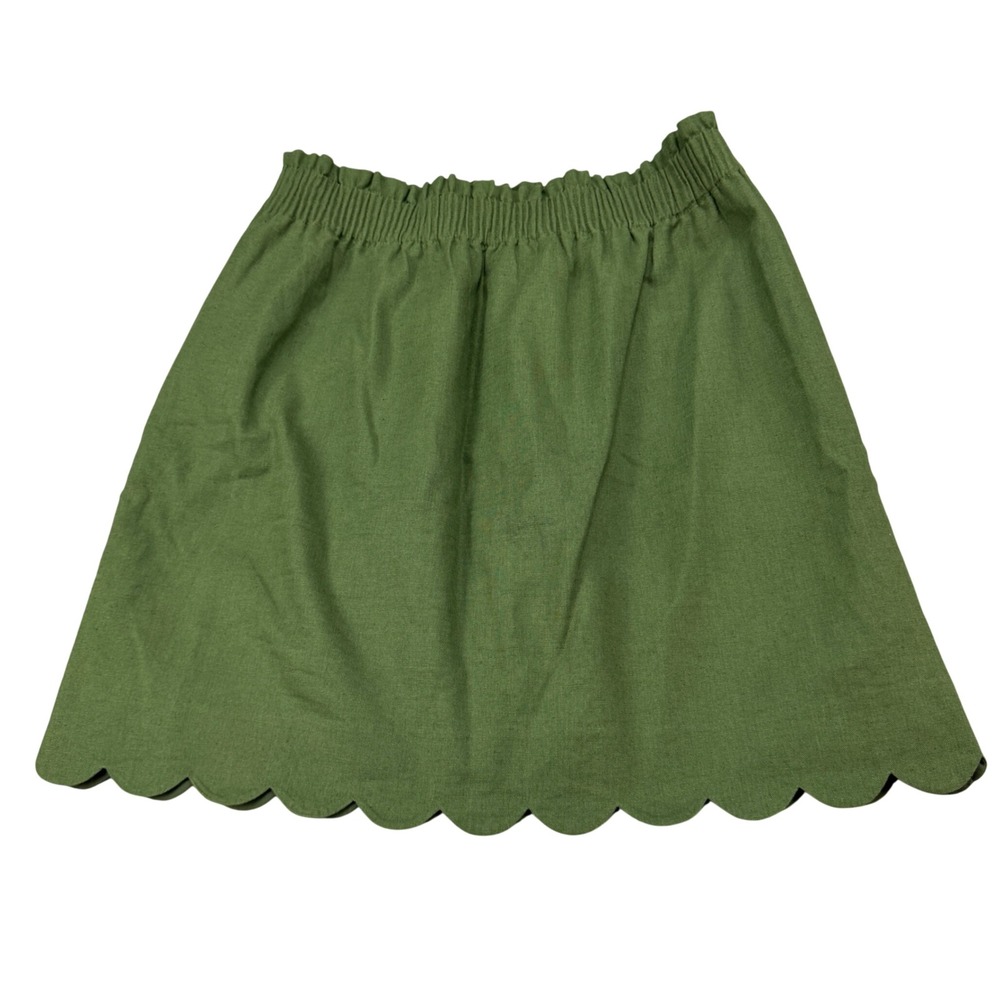 J.Crew Green Linen Cotton Scalloped Hem Mini Skirt Paperbag Waist Size 6